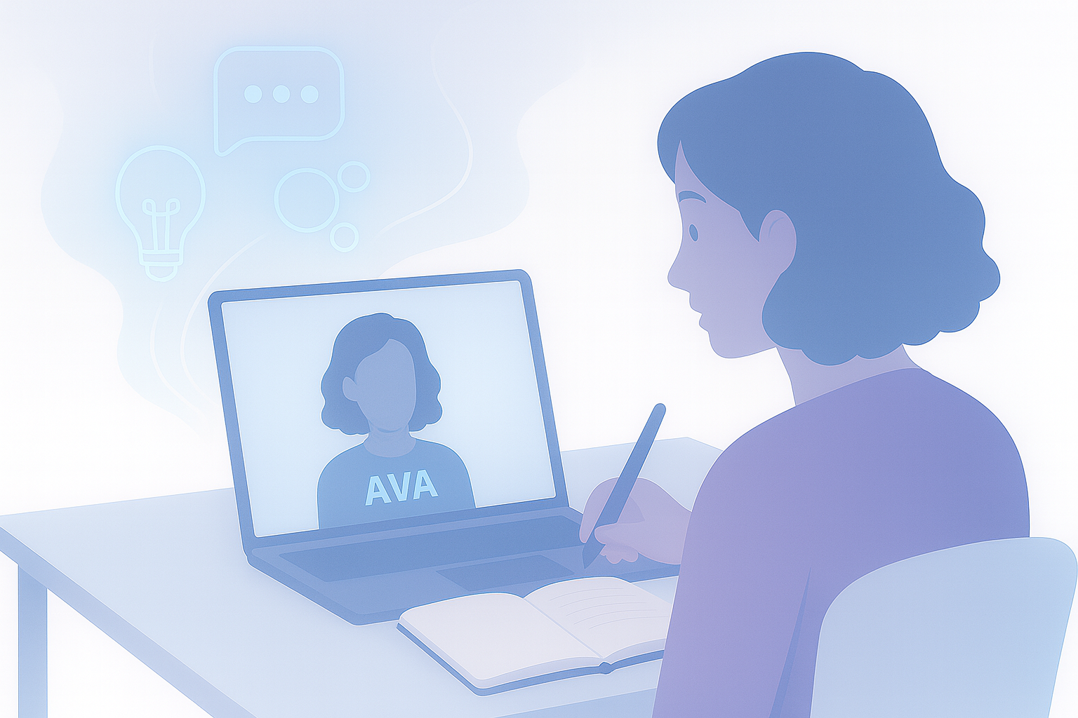 Ava - Innovation Companion with abstract digital elements